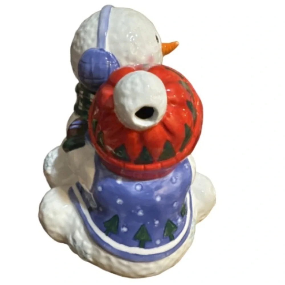 Fitz and Floyd Snowman Teapot with Red and Green Accents